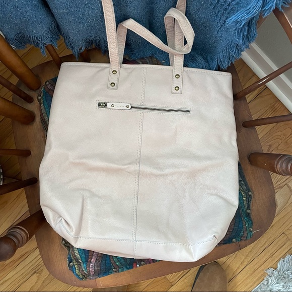 Cream 100% Leather Tote Bag - Picture 3 of 5